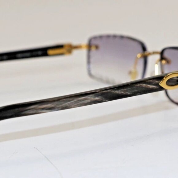 Cartier rimless black buff horn gold Diamond Cut transition sunglasses - Picture 4 of 11